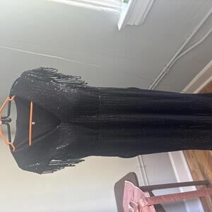 Elegant Black Sequin Evening Dress with Fringe